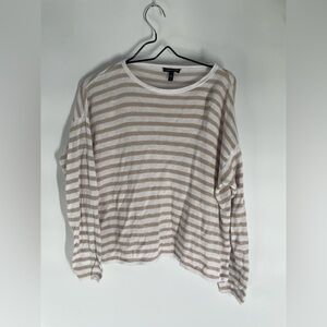 Eileen Fisher Beige and White Striped Long Sleeve Organic Line Top